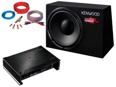 DSX Kenwood 2200 Watt Basspaket 30 cm Subwoofer + Verstärker Set Kabelset Auto-Subwoofer (575 W)