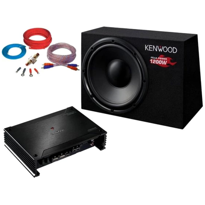 DSX Kenwood 2200 Watt Basspaket 30 cm Subwoofer + Verstärker Set Kabelset Auto-Subwoofer (575 W)